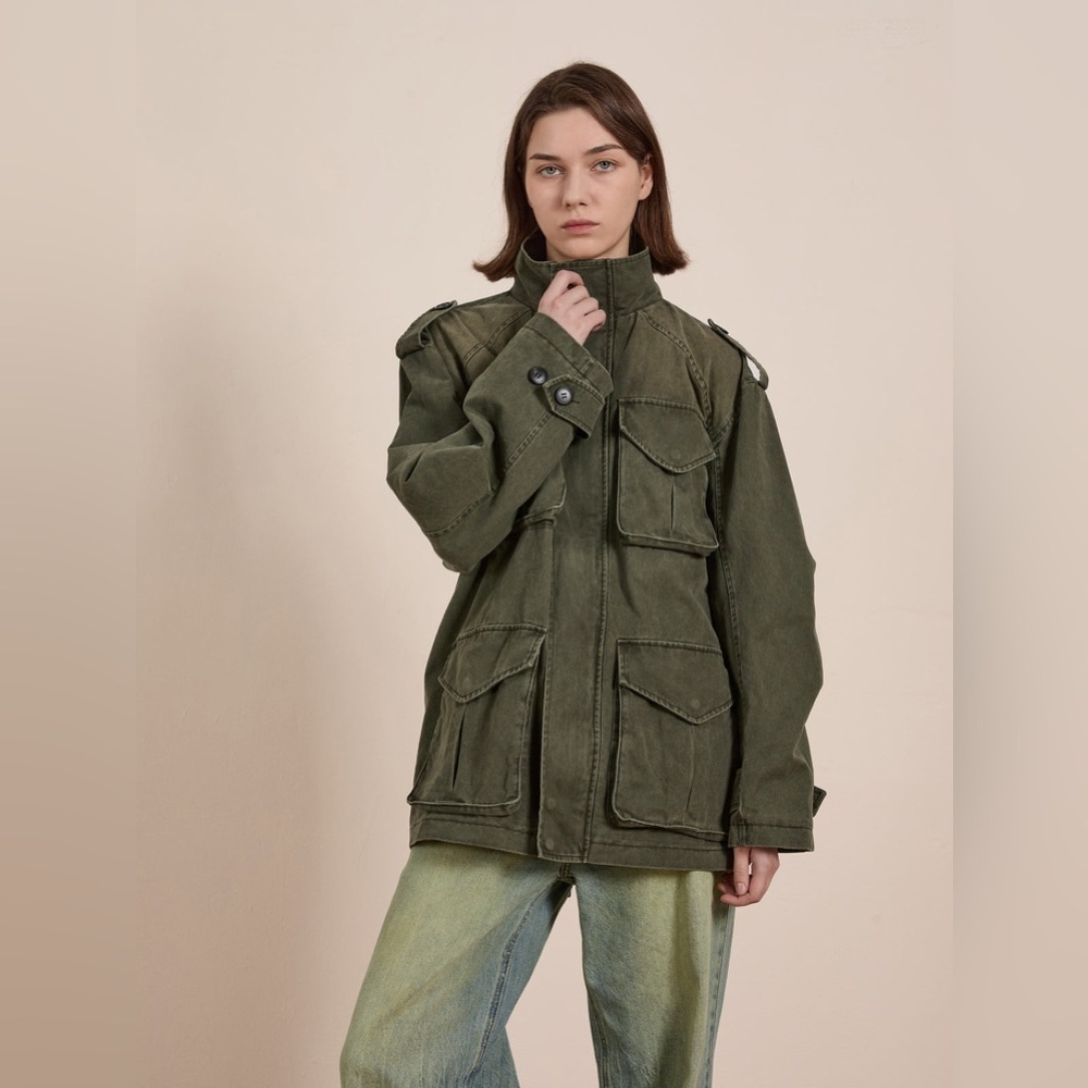 NWT Found M65 Utility Twill Pocket Jacket in dark washed olive size XS